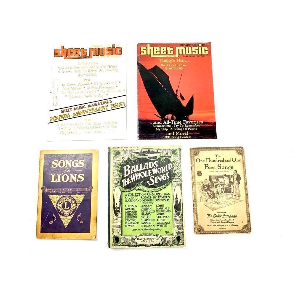 Antique Early 1900s Song Books & 80s Vintage Sheet Music Books Lot of 5